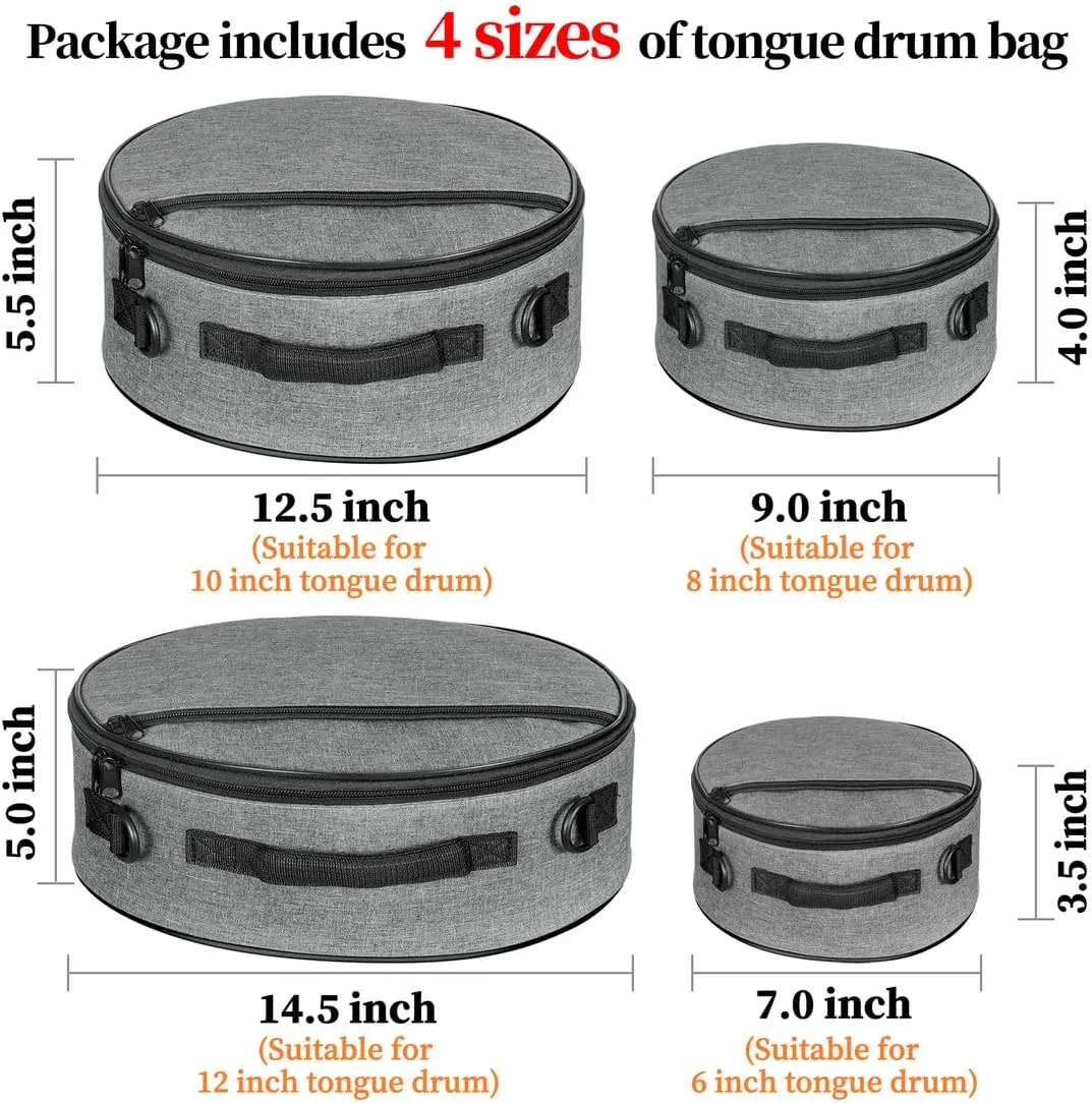 Tongue Drum Bag Set of 4 Drum Bags 6" 8" 10" 12" Each, Steel Tongue Drum Cases (Austere Grey set of 4)