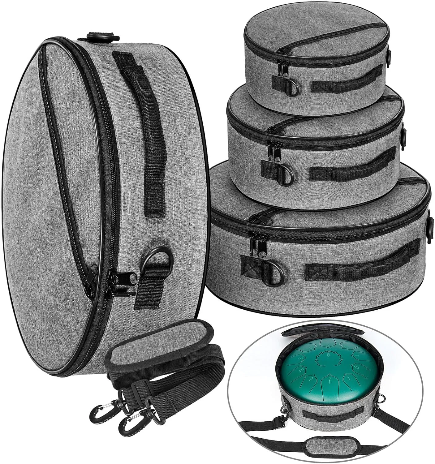 Tongue Drum Bag Set of 4 Drum Bags 6" 8" 10" 12" Each, Steel Tongue Drum Cases (Austere Grey set of 4)