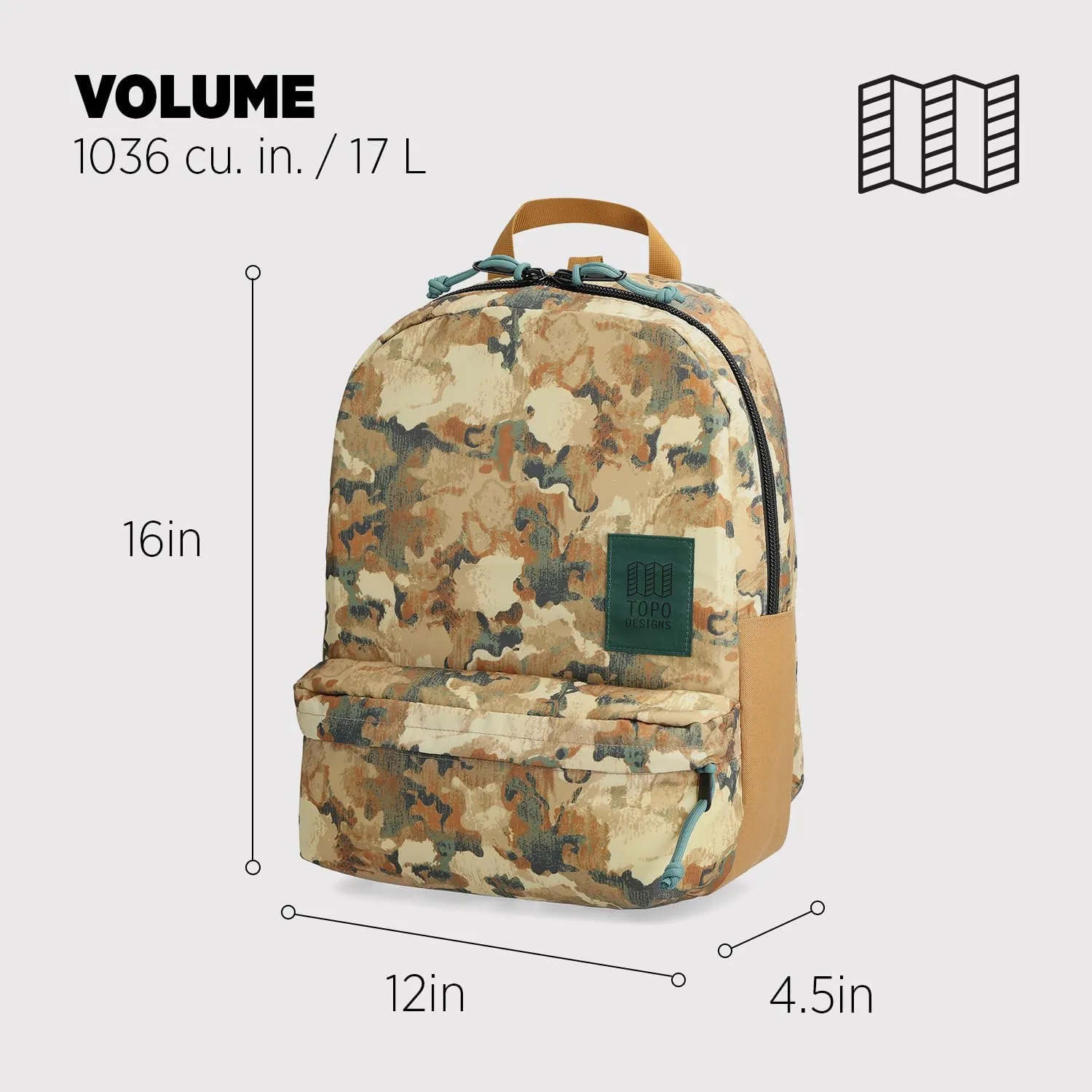 Topo Designs Dash Pack, Lightweight Laptop Backpack, 100% Recycled Materials, Fair Wear   WRAP Certified, 17L (Camo)