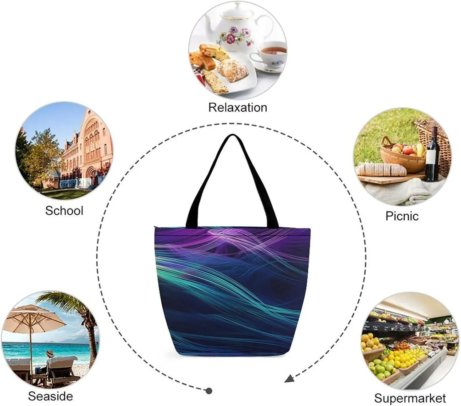 Tote Bag for Women Grocery Bag Flowers Bright Colors Foldable Shopping Bags Reusable Large Tote Bag