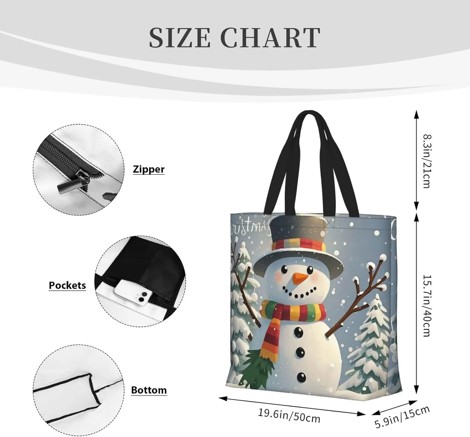 Tote Bag for Women Grocery Bag Reusable Shopping Bag Merry Christmas Snowman Handbag Foldable Shoulder Bag