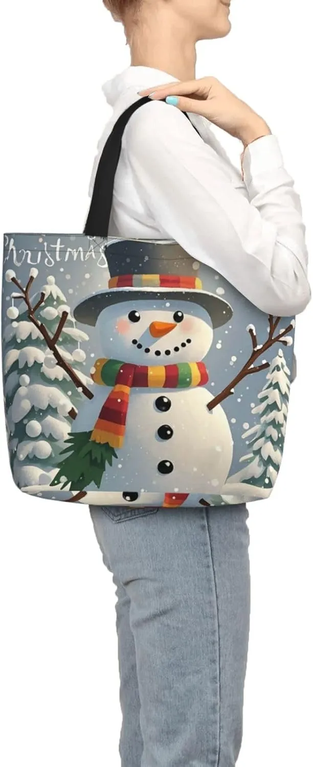 Tote Bag for Women Grocery Bag Reusable Shopping Bag Merry Christmas Snowman Handbag Foldable Shoulder Bag