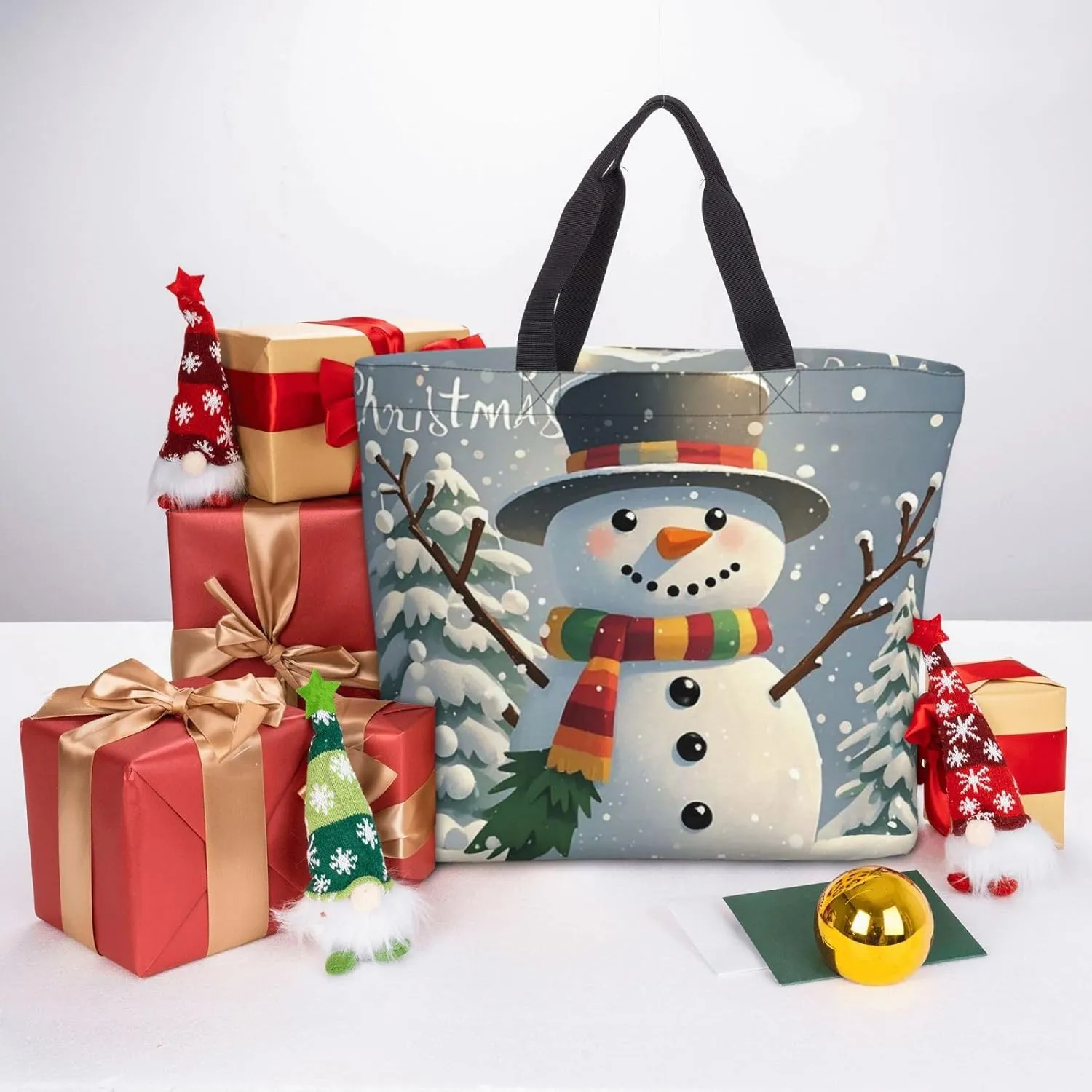 Tote Bag for Women Grocery Bag Reusable Shopping Bag Merry Christmas Snowman Handbag Foldable Shoulder Bag