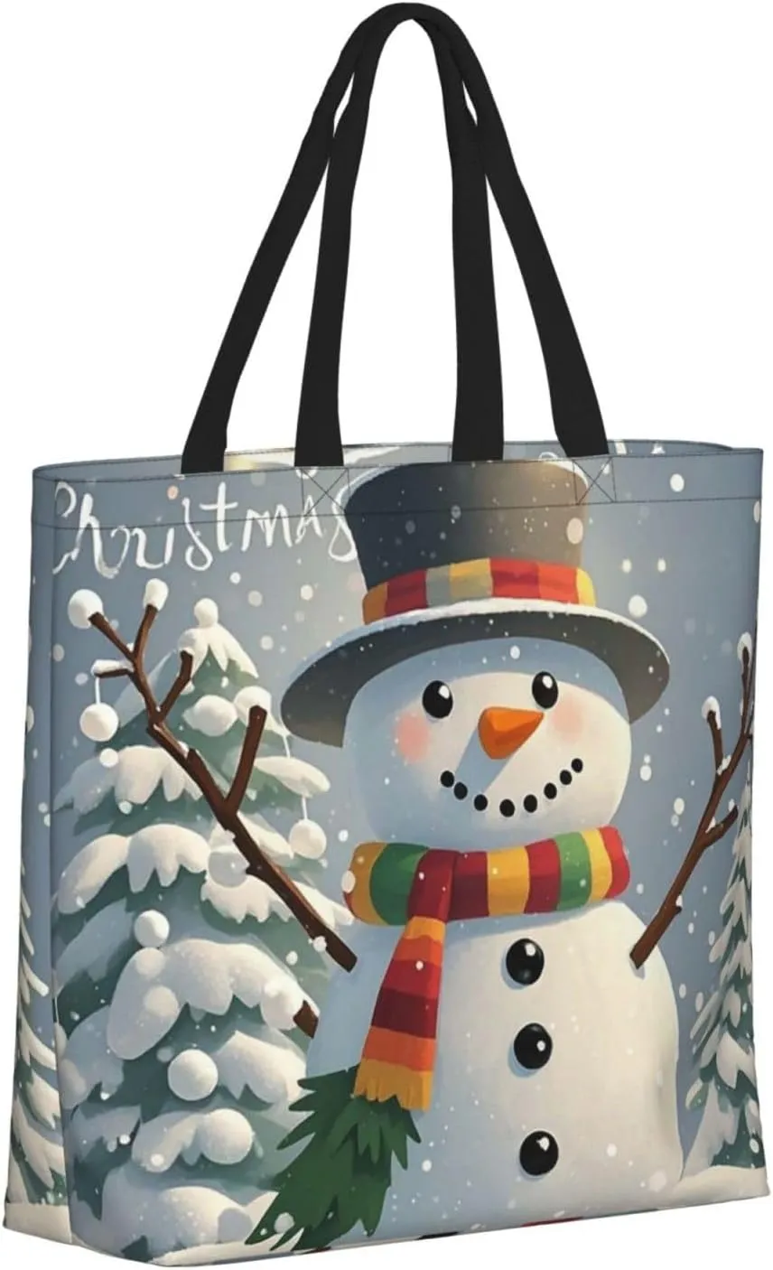 Tote Bag for Women Grocery Bag Reusable Shopping Bag Merry Christmas Snowman Handbag Foldable Shoulder Bag