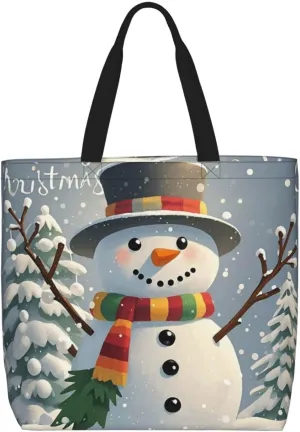 Tote Bag for Women Grocery Bag Reusable Shopping Bag Merry Christmas Snowman Handbag Foldable Shoulder Bag