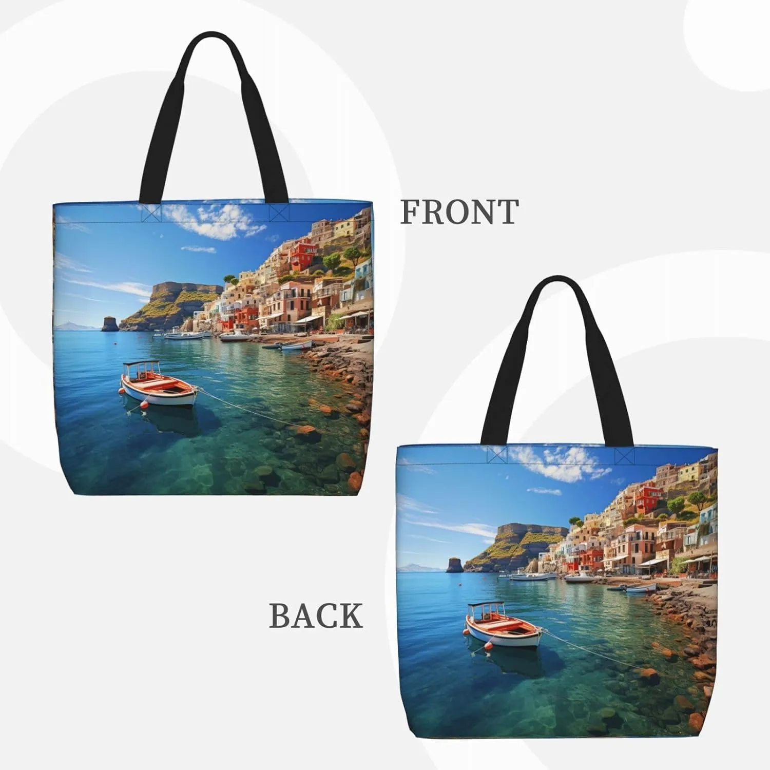 Tote Bag for Women Grocery Bag Reusable Shopping Bag Seaside Town Handbag Foldable Shoulder Bag