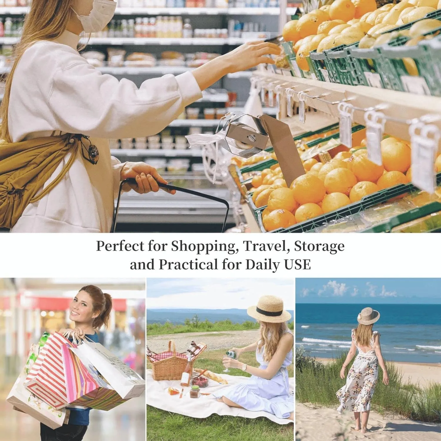 Tote Bag for Women Grocery Bag Reusable Shopping Bag Seaside Town Handbag Foldable Shoulder Bag