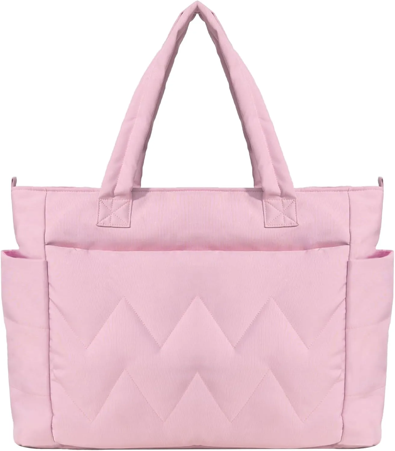 Tote Bag for Women, Lightweight Puffy Tote Bag with Compartments, Large Quilted Shoulder Bag with Zipper