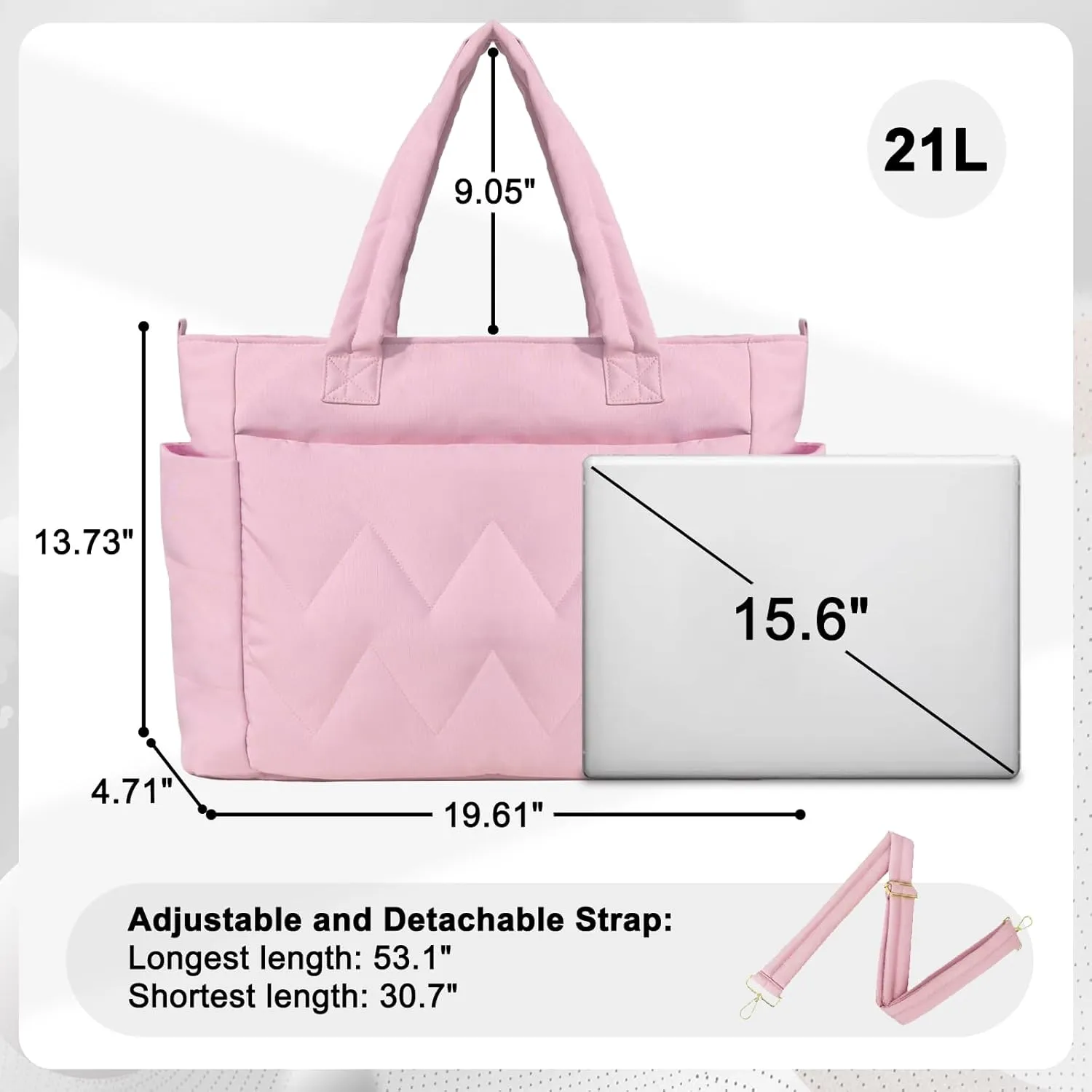 Tote Bag for Women, Lightweight Puffy Tote Bag with Compartments, Large Quilted Shoulder Bag with Zipper