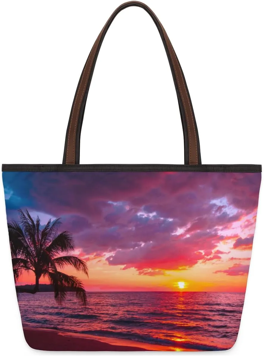 Tote Bag for Women with Zipper Large Capacity Top Handle Casual Shoulder Bag Handbag Reusable Shopping