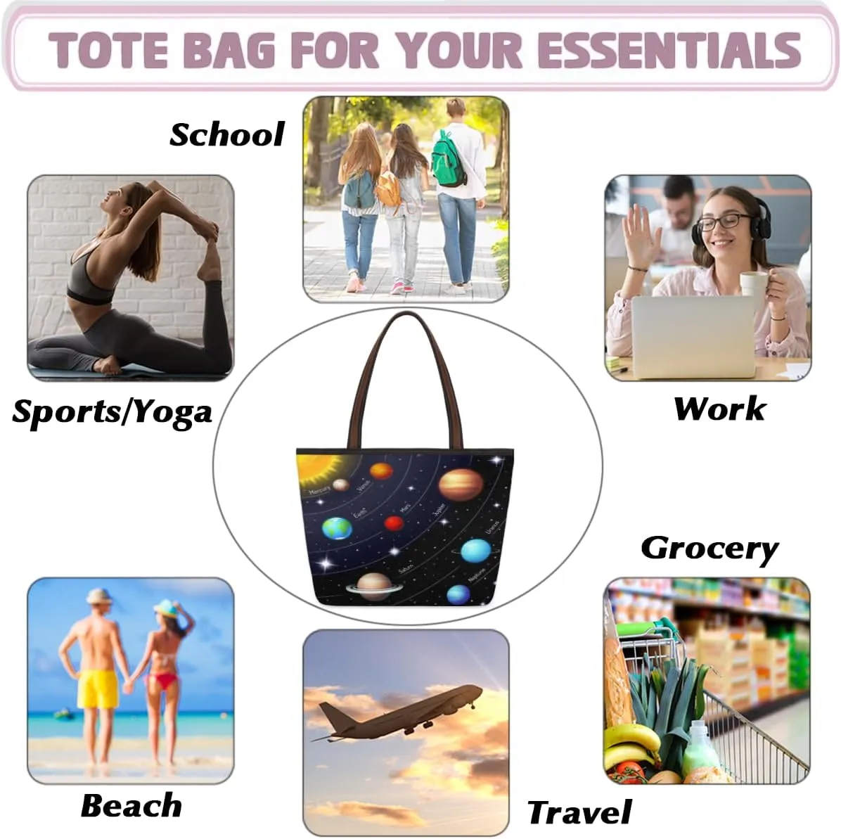 Tote Bag for Women with Zipper Large Capacity Top Handle Casual Shoulder Bag Handbag Reusable Shopping