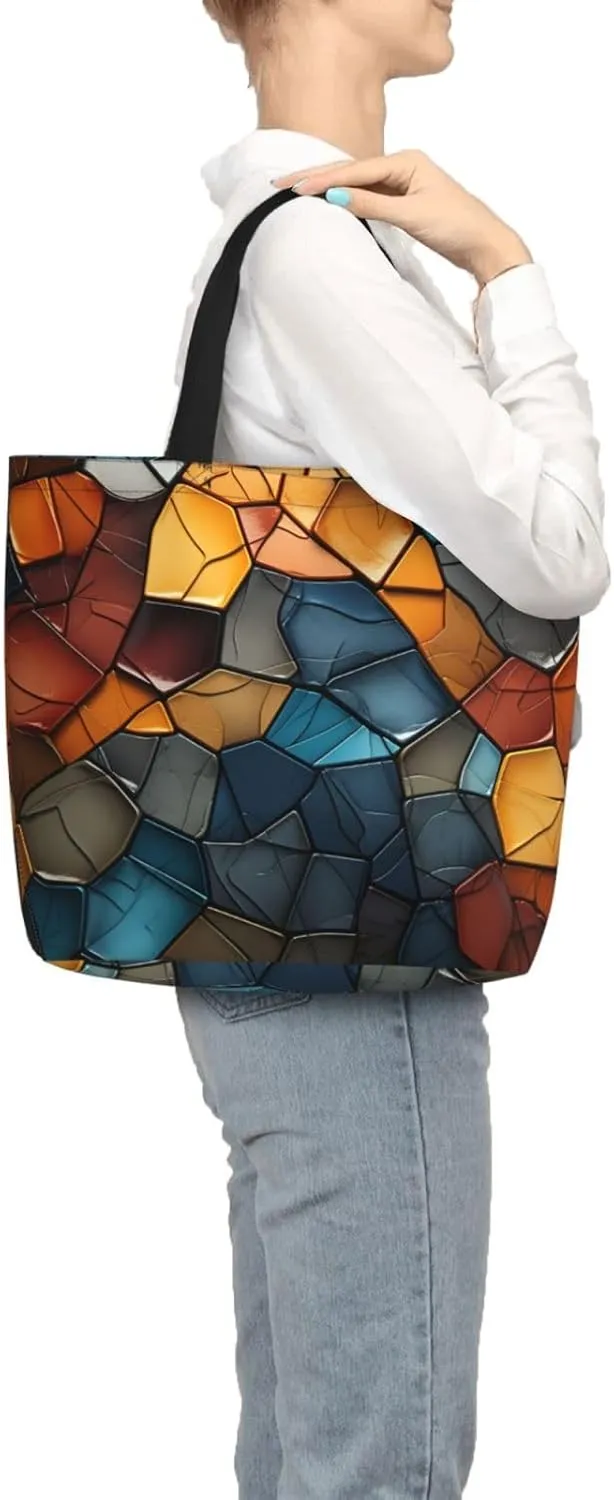Tote Bag Large Capacity Grocery Bag With Zipper Golden Retriever Paw Prints Shopping Bag Shoulder Bag for Women