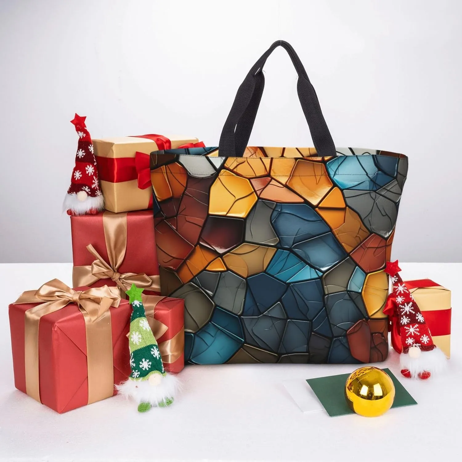 Tote Bag Large Capacity Grocery Bag With Zipper Golden Retriever Paw Prints Shopping Bag Shoulder Bag for Women