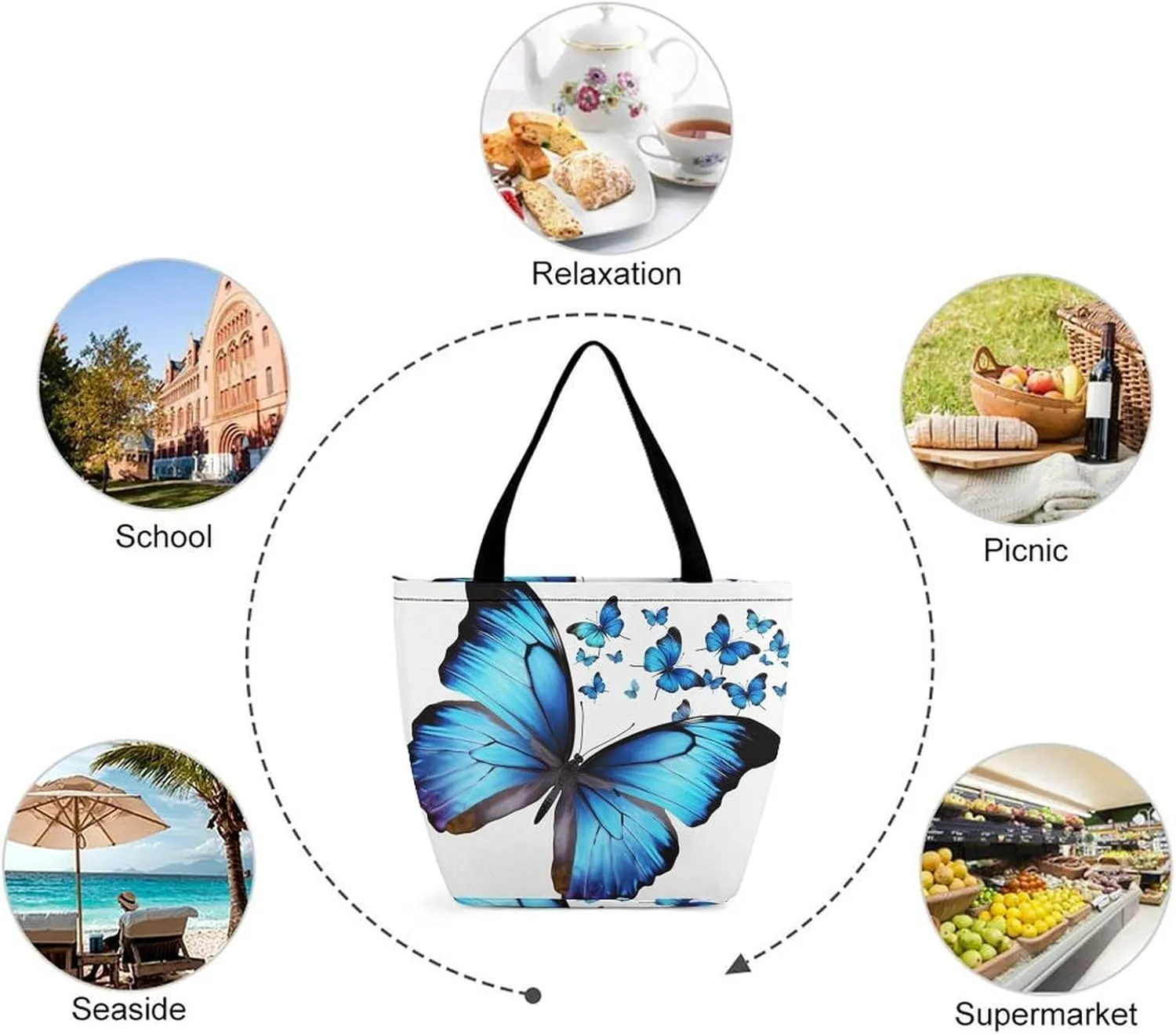 Tote Bag Reusable Grocery Bag Foldable Shopping Bag Extra Large Shoulder Bag Cute Cow Tote Bag for Travel Work
