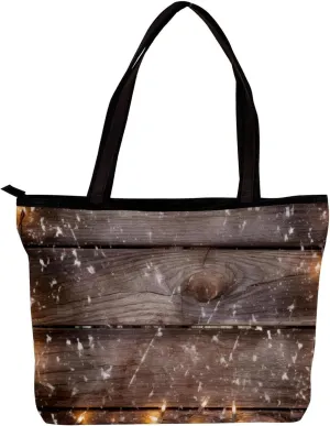 Tote Bags for Women,Womens Handbags,Small Tote Bag,Christmas Lights Decoration Wood Planks