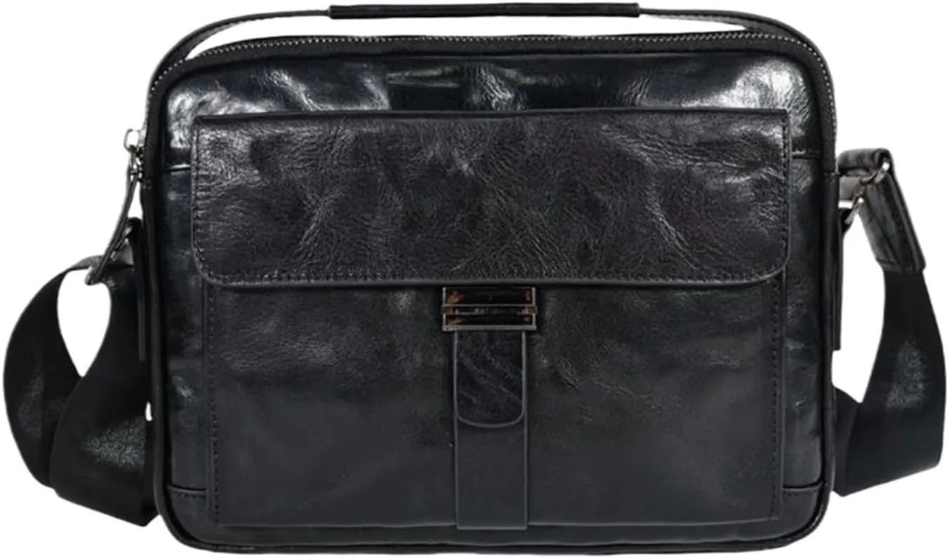 Travel Bags Mens Crossbody Bags Waist Packs Casual Daypacks Genuine Leather Shoulder Bags Messenger Bags 10.8Inch(Black)
