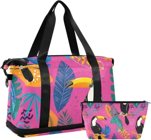 Travel Duffel Bag Beautiful Toucan Bird Foldable Sports Tote Gym Bag with Shoe & Wet Compartment Shoulder Carry on Luggage Duffel Weekender Overnight for Men Women