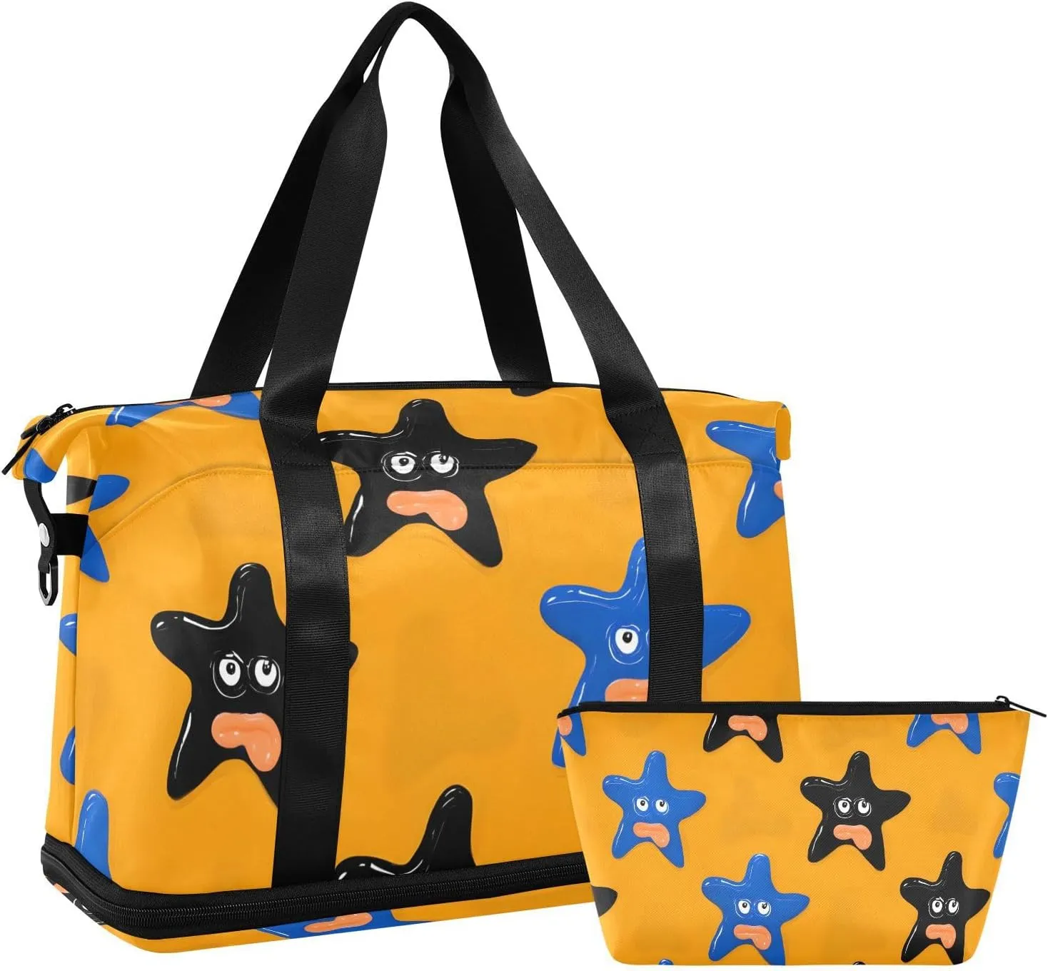 Travel Duffel Bag Blue Starfish Foldable Sports Tote Gym Bag with Shoe & Wet Compartment Shoulder Carry on Luggage Duffel Weekender Overnight for Men Women
