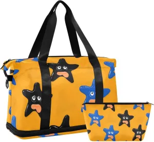 Travel Duffel Bag Blue Starfish Foldable Sports Tote Gym Bag with Shoe & Wet Compartment Shoulder Carry on Luggage Duffel Weekender Overnight for Men Women