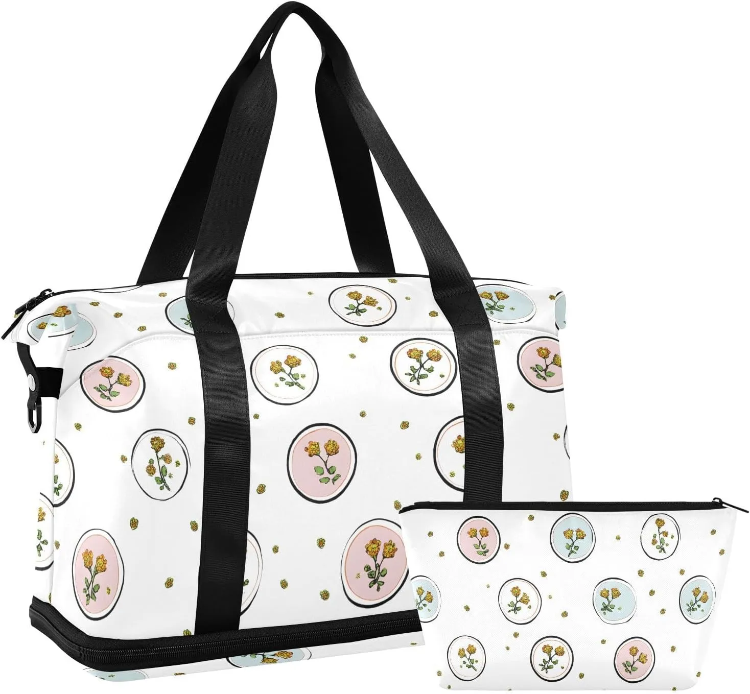 Travel Duffel Bag Circle Flower Pattern Foldable Sports Tote Gym Bag with Shoe & Wet Compartment Shoulder Carry on Luggage Duffel Weekender Overnight for Men Women
