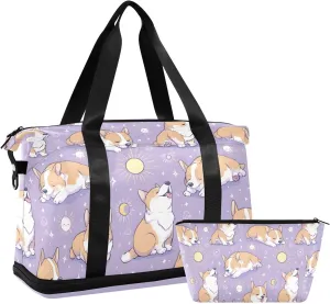 Travel Duffel Bag Cute Puppy Pattern Foldable Sports Tote Gym Bag with Shoe & Wet Compartment Shoulder Carry on Luggage Duffel Weekender Overnight for Men Women