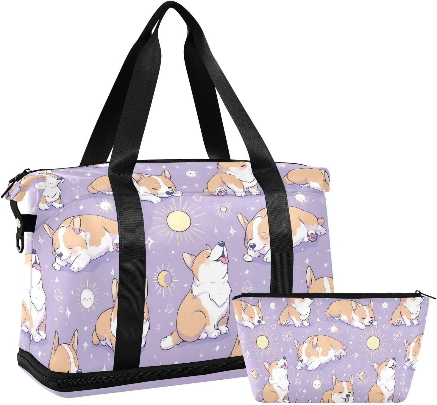 Travel Duffel Bag Cute Puppy Pattern Foldable Sports Tote Gym Bag with Shoe & Wet Compartment Shoulder Carry on Luggage Duffel Weekender Overnight for Men Women