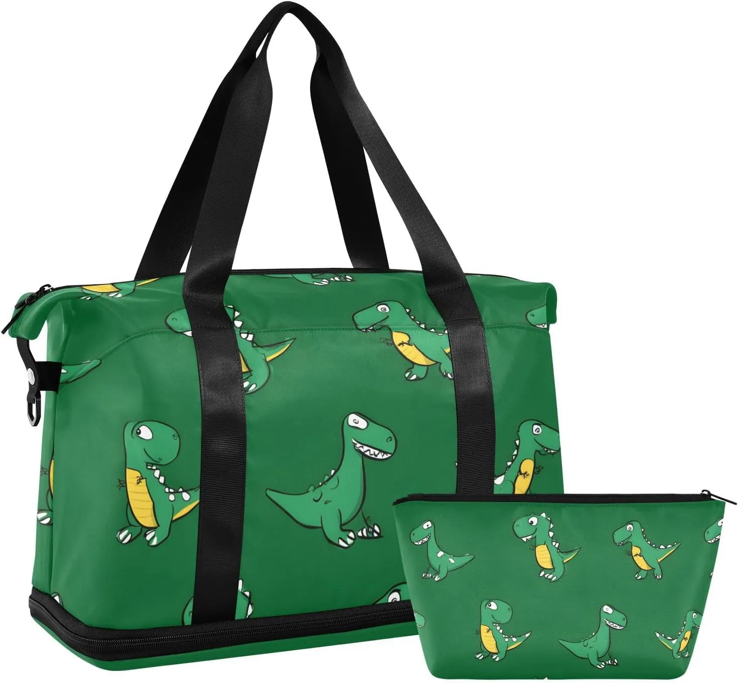 Travel Duffel Bag Dinosaur Pattern Foldable Sports Tote Gym Bag with Shoe & Wet Compartment Shoulder Carry on Luggage Duffel Weekender Overnight for Men Women