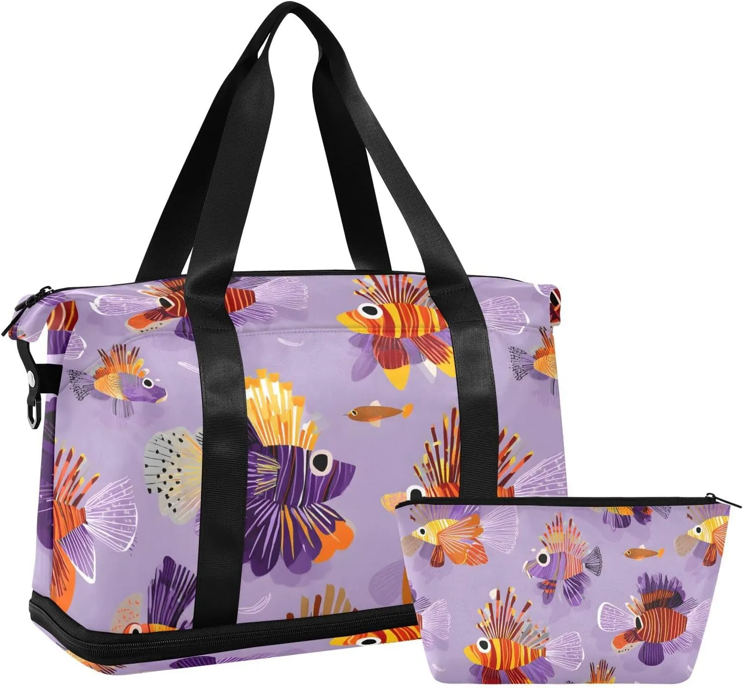 Travel Duffel Bag Fish Pattern Foldable Sports Tote Gym Bag with Shoe & Wet Compartment Shoulder Carry on Luggage Duffel Weekender Overnight for Men Women