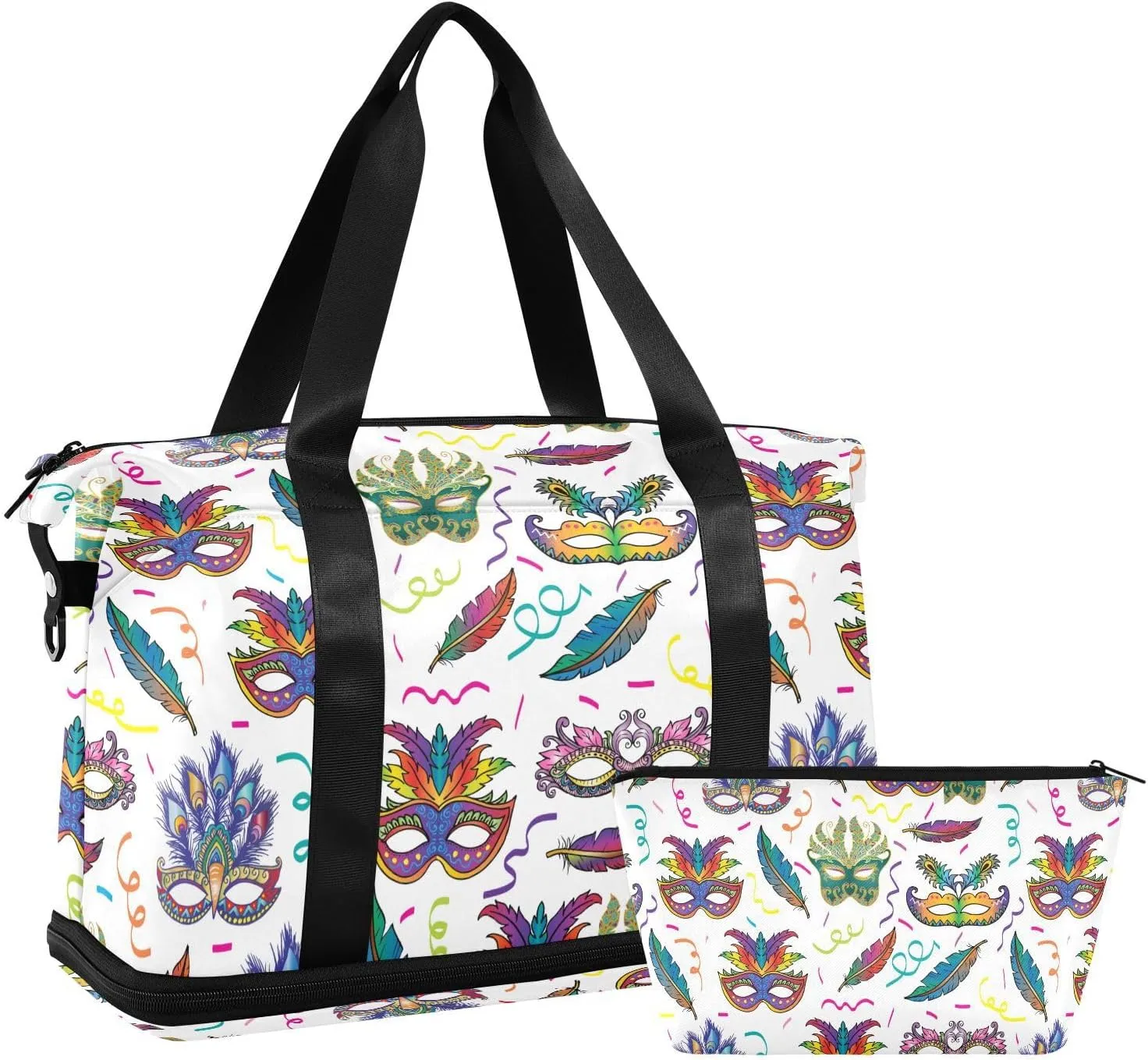 Travel Duffel Bag for Women Men Carnival Masks Weekender Overnight Bags with Shoe Compartments Colorful Festive Gym Duffel Bag with Toiletry Bag for Travel Sport Yoga 17 Inch
