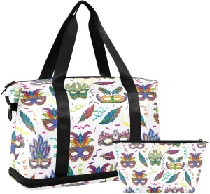 Travel Duffel Bag for Women Men Carnival Masks Weekender Overnight Bags with Shoe Compartments Colorful Festive Gym Duffel Bag with Toiletry Bag for Travel Sport Yoga 17 Inch