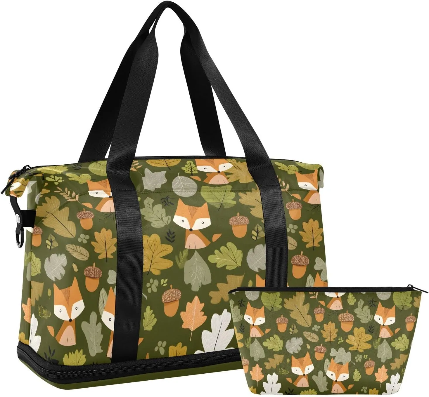 Travel Duffel Bag Fox Pinecone Pine Needles Foldable Sports Tote Gym Bag with Shoe & Wet Compartment Shoulder Carry on Luggage Duffel Weekender Overnight for Men Women