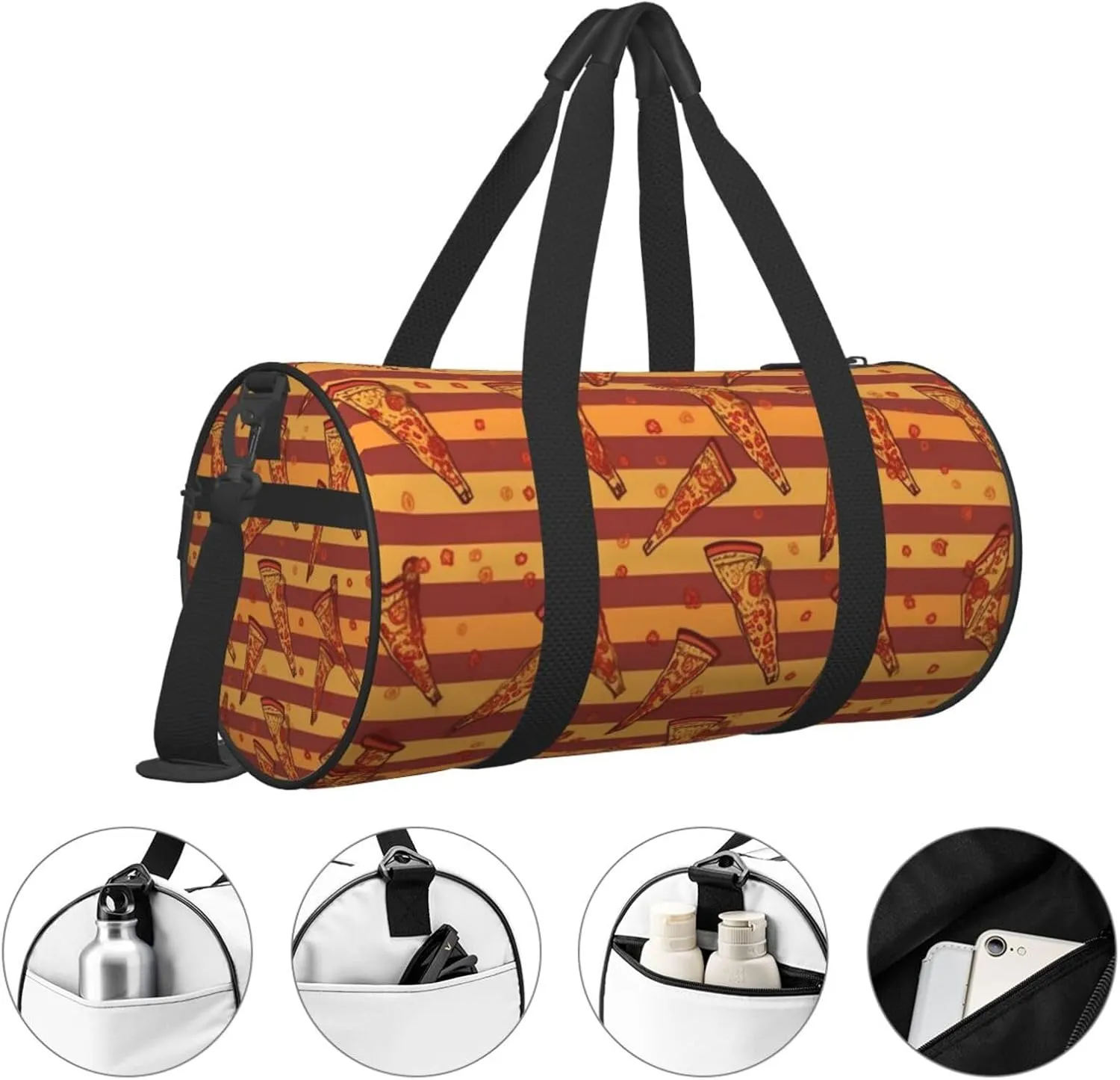 Travel Duffel Bag Golden Stripe Pizza Weekender Overnight Bag For Men Women Large Capacity Sports Gym Bag Canvas Carry On Tote Bags For Travel Yoga