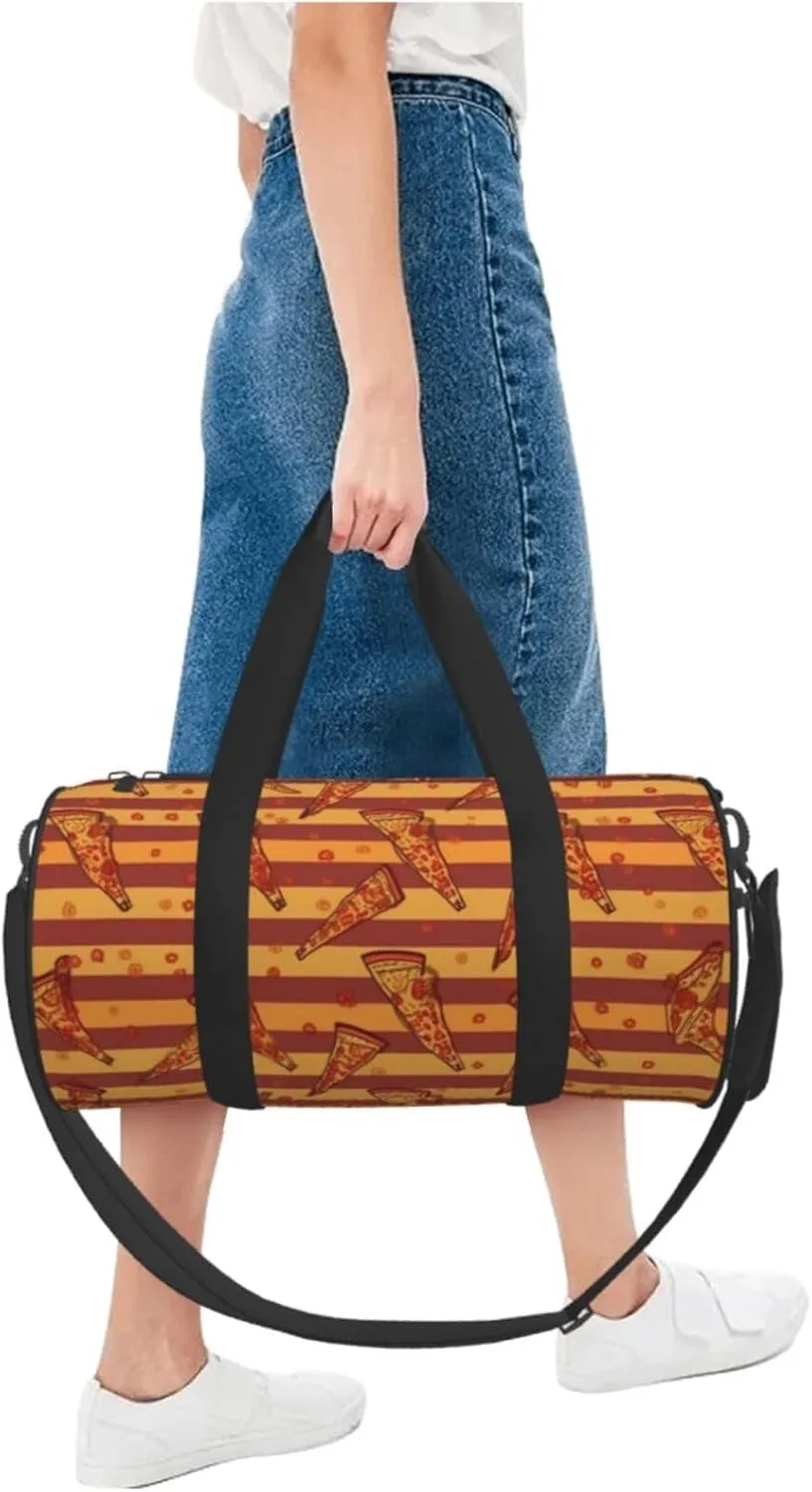 Travel Duffel Bag Golden Stripe Pizza Weekender Overnight Bag For Men Women Large Capacity Sports Gym Bag Canvas Carry On Tote Bags For Travel Yoga