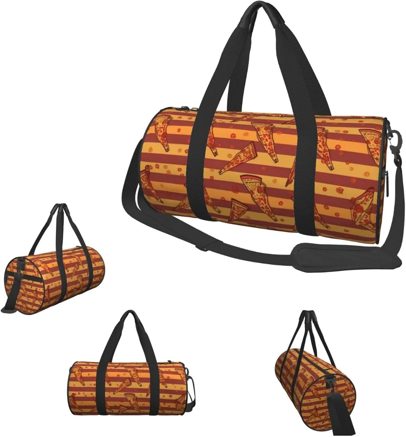 Travel Duffel Bag Golden Stripe Pizza Weekender Overnight Bag For Men Women Large Capacity Sports Gym Bag Canvas Carry On Tote Bags For Travel Yoga