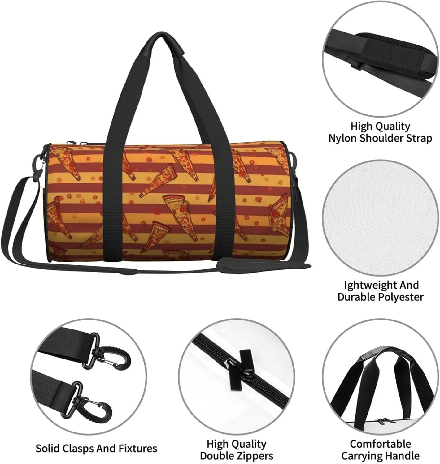 Travel Duffel Bag Golden Stripe Pizza Weekender Overnight Bag For Men Women Large Capacity Sports Gym Bag Canvas Carry On Tote Bags For Travel Yoga