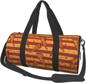 Travel Duffel Bag Golden Stripe Pizza Weekender Overnight Bag For Men Women Large Capacity Sports Gym Bag Canvas Carry On Tote Bags For Travel Yoga