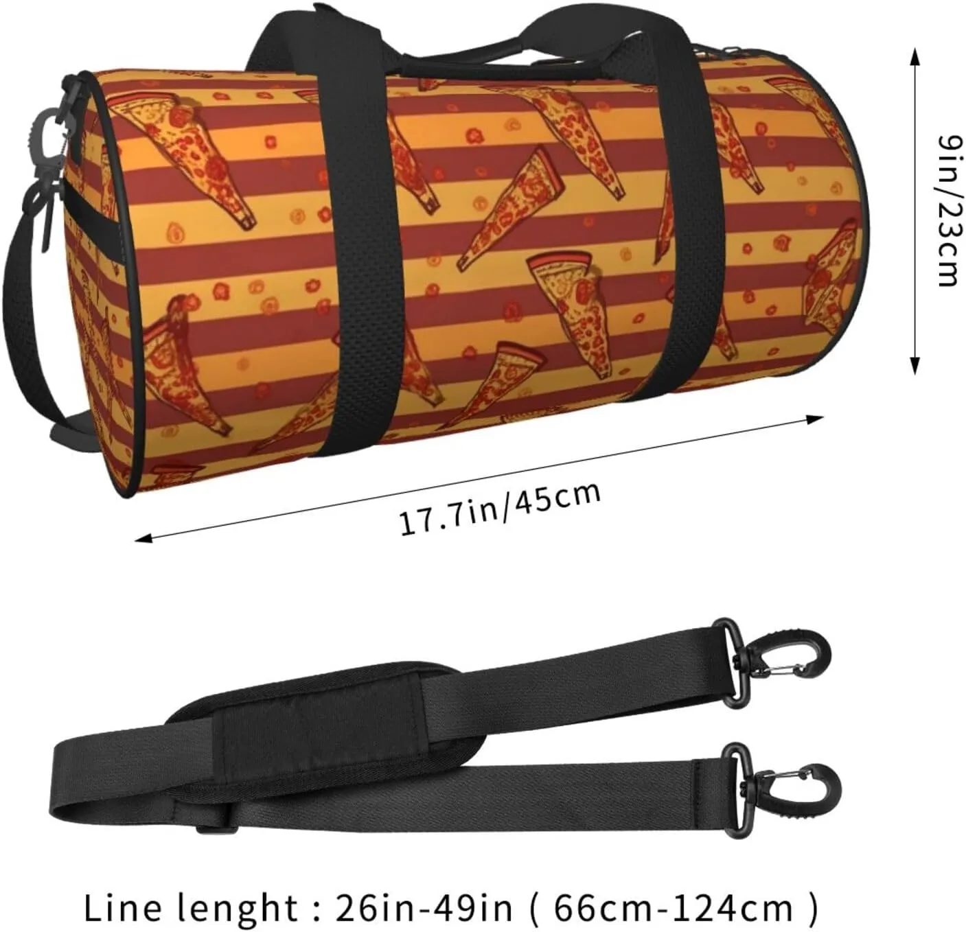 Travel Duffel Bag Golden Stripe Pizza Weekender Overnight Bag For Men Women Large Capacity Sports Gym Bag Canvas Carry On Tote Bags For Travel Yoga