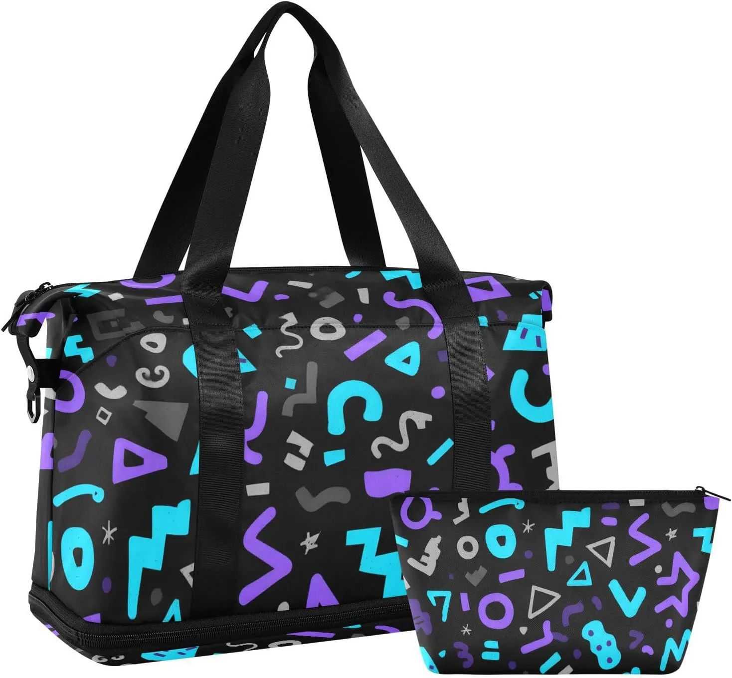 Travel Duffel Bag Graffiti Pattern Foldable Sports Tote Gym Bag with Shoe & Wet Compartment Shoulder Carry on Luggage Duffel Weekender Overnight for Men Women