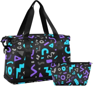 Travel Duffel Bag Graffiti Pattern Foldable Sports Tote Gym Bag with Shoe & Wet Compartment Shoulder Carry on Luggage Duffel Weekender Overnight for Men Women