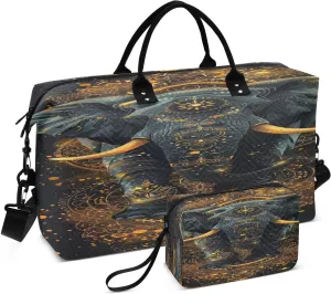Travel Duffel Bag Large Weekender Overnight Bags for Women Men, Elephant Golden Mandala Gym Bag with Toiletry Bag