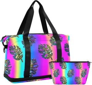 Travel Duffel Bag Laser Leaves Foldable Sports Tote Gym Bag with Shoe & Wet Compartment Shoulder Carry on Luggage Duffel Weekender Overnight for Men Women