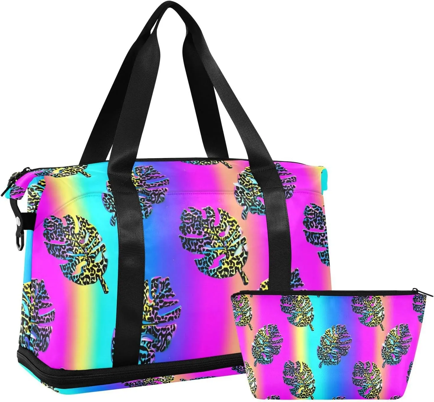 Travel Duffel Bag Laser Leaves Foldable Sports Tote Gym Bag with Shoe & Wet Compartment Shoulder Carry on Luggage Duffel Weekender Overnight for Men Women