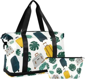 Travel Duffel Bag Suitcase Leaves Pattern Foldable Sports Tote Gym Bag with Shoe & Wet Compartment Shoulder Carry on Luggage Duffel Weekender Overnight for Men Women