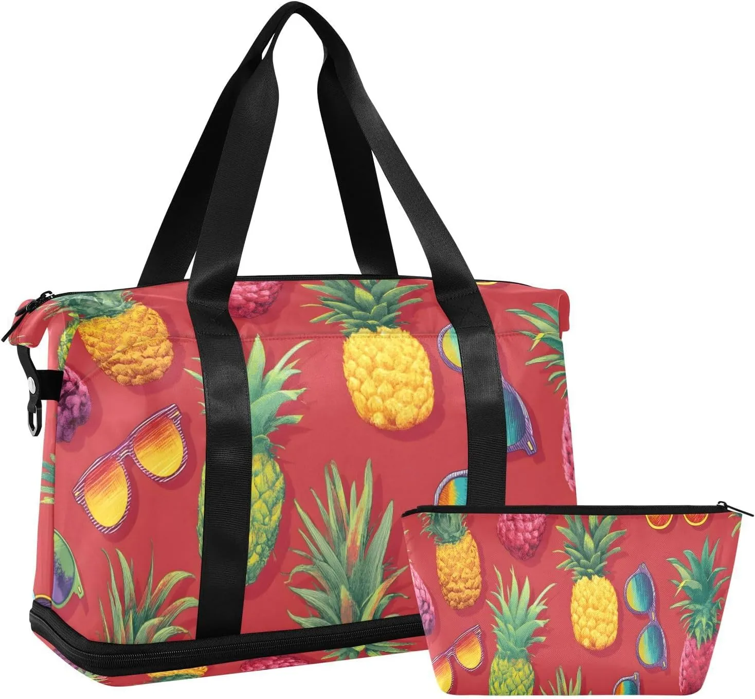 Travel Duffel Bag Sunglasses with Pineapple Foldable Sports Tote Gym Bag with Shoe & Wet Compartment Shoulder Carry on Luggage Duffel Weekender Overnight for Men Women
