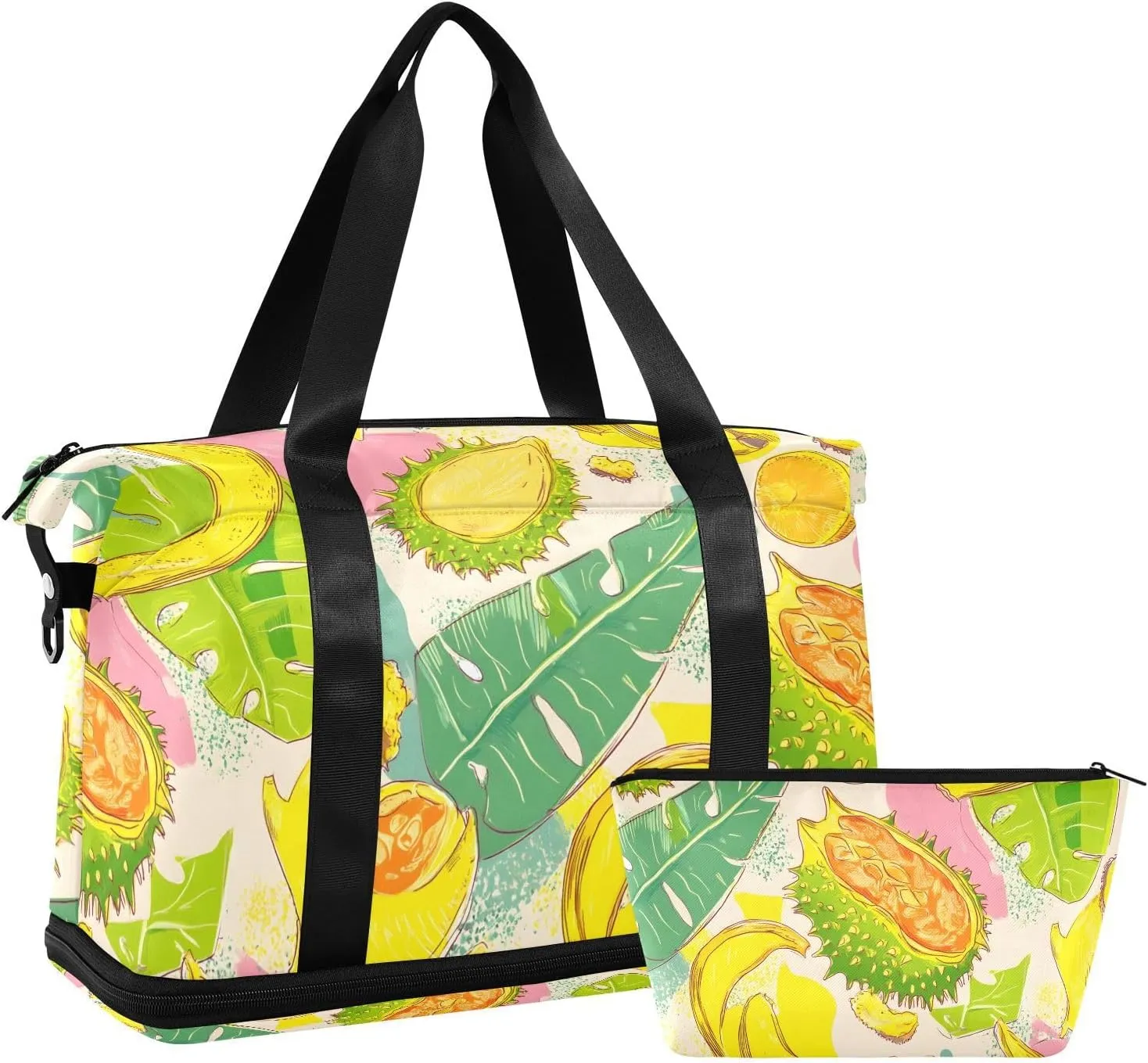 Travel Duffel Bag Watercolor Banana Pattern Foldable Sports Tote Gym Bag with Shoe & Wet Compartment Shoulder Carry on Luggage Duffel Weekender Overnight for Men Women