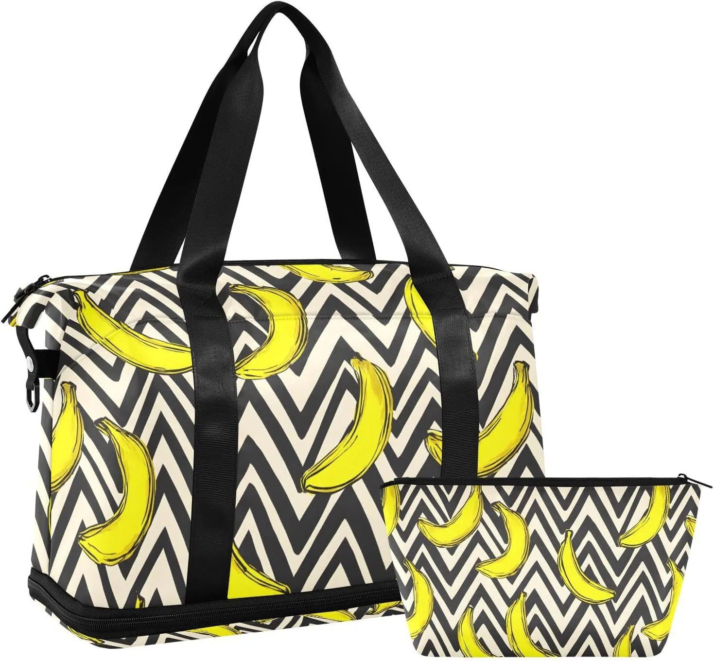 Travel Duffel Bag Yellow Banana Pattern Foldable Sports Tote Gym Bag with Shoe & Wet Compartment Shoulder Carry on Luggage Duffel Weekender Overnight for Men Women