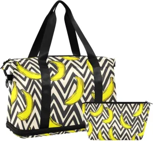Travel Duffel Bag Yellow Banana Pattern Foldable Sports Tote Gym Bag with Shoe & Wet Compartment Shoulder Carry on Luggage Duffel Weekender Overnight for Men Women
