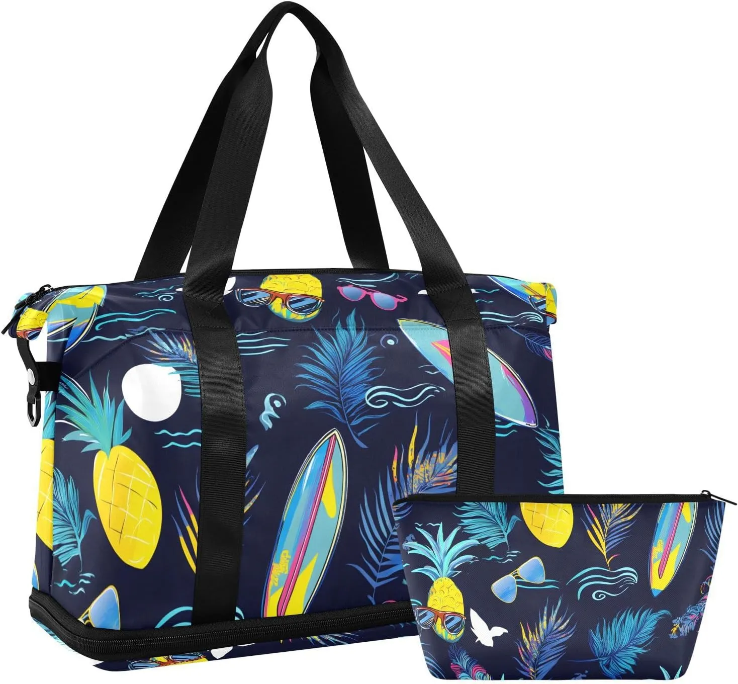 Travel Duffel Bag Yellow Pineapple Pattern Foldable Sports Tote Gym Bag with Shoe & Wet Compartment Shoulder Carry on Luggage Duffel Weekender Overnight for Men Women
