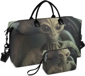 Travel Duffel Bags for Unisex-Adult, Personal Item Travel Duffel Bag with Shoes Compartment, Carry On Bag for Women, Travel, Gym, Weekend,Alien Pattern