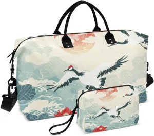 Travel Duffel Bags for Unisex-Adult, Personal Item Travel Duffel Bag with Shoes Compartment, Carry On Bag for Women, Travel, Gym, Weekend,Red-crowned Crane